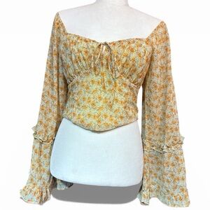 Boho Floral Bell Sleeve Cropped Peasant Blouse by Altered State size S